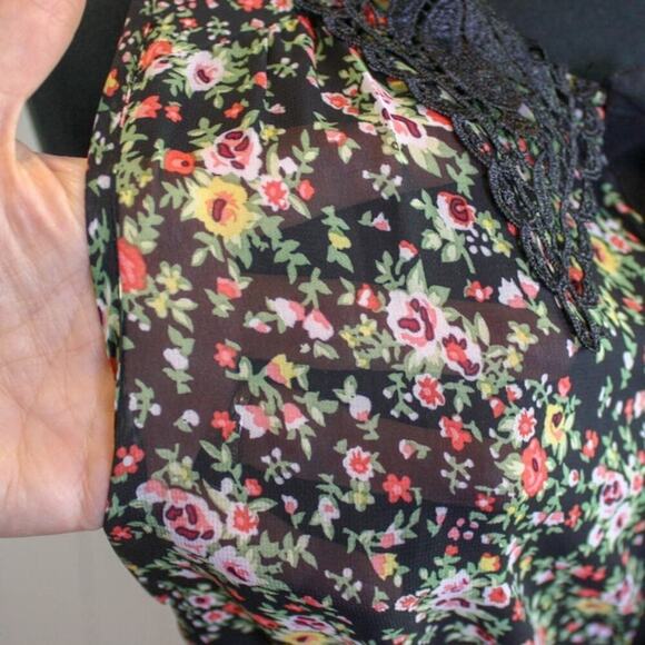 Almost Sheer Floral Sleeveless Dress Black Lace Grunge Whimsygoth XL - Picture 4 of 5
